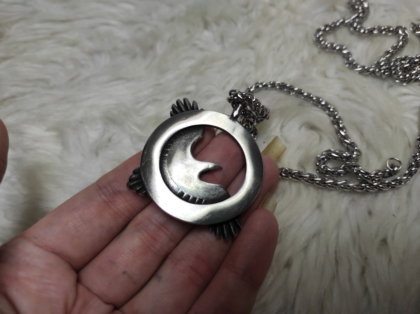 Stainless steel amulet Odin's raven