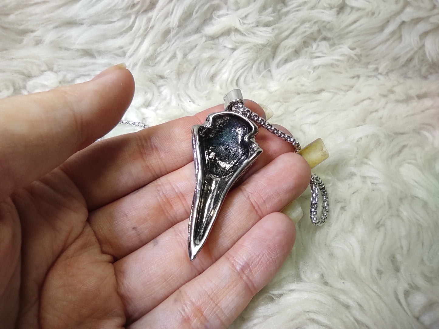 Bird skull amulet with Vegvísir symbol