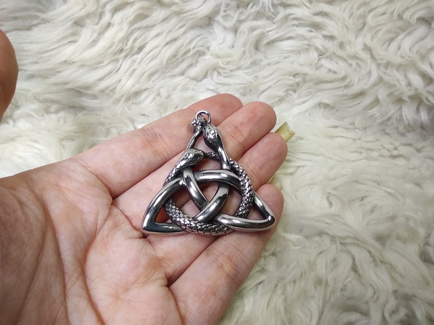 Stainless Steel Triquetra with Interlaced Ouroboros