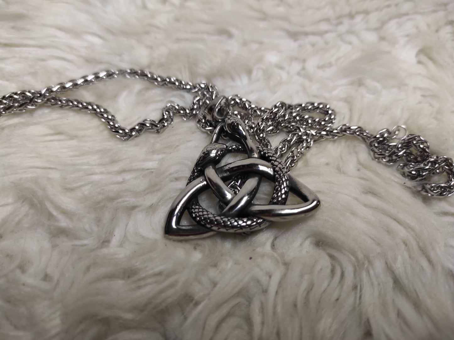 Stainless Steel Triquetra with Interlaced Ouroboros