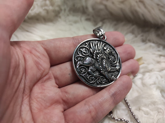 Stainless Steel Griffin Round Amulet